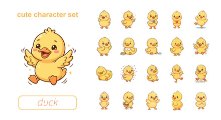 Cute Duckling Character Icon Set for Children © Andri
