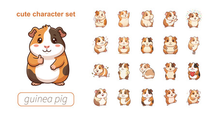 Obraz premium Cute Guinea Pig Character Icon Set for Kids