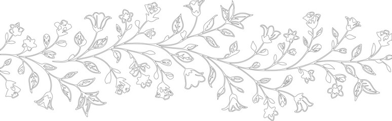 Fototapeta premium Intricate floral vine border divider with small flowers and detailed foliage