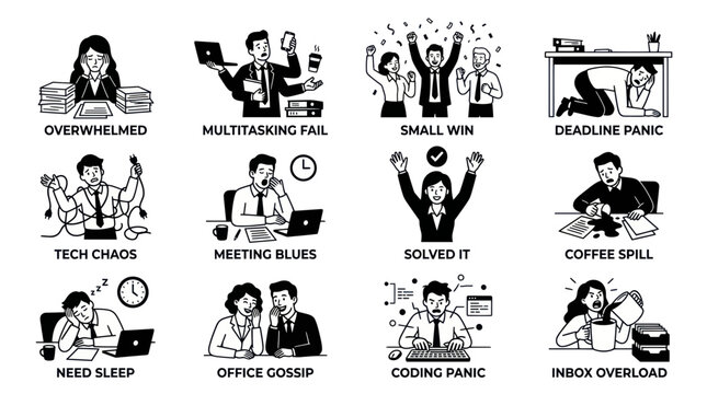 Workplace Stress and Office Life: Funny Illustrations of Work Chaos
