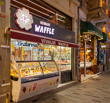 Vivaldi Waffle Shop in Istanbul Turkey at Night