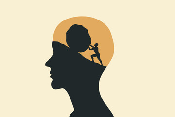 Sisyphus Struggle with Hard Work, Progress and Victory Concept Illustration © Snezana