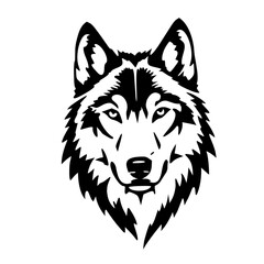 Fototapeta premium Stylized black and white illustration of a wolf head silhouette.
