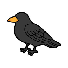 Fototapeta premium Cute cartoon Black Crow illustration in simple flat style with clean outlines isolated on light background.