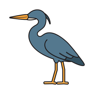 Cute cartoon Heron Birdl illustration in simple flat style with clean outlines isolated on light background.