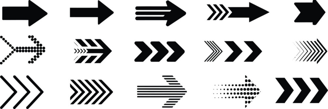 Collection of black and white arrow icons directional symbols and indicators