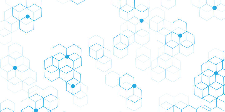 Abstract white background with blue hexagons seamless pattern and geometric in vector design. Futuristic blue neon honeycombs. Modern technology design .Minimal style website banner, decoration .