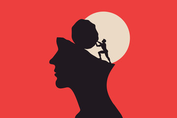 Sisyphus Struggle with Hard Work, Progress and Victory Concept Illustration © Snezana