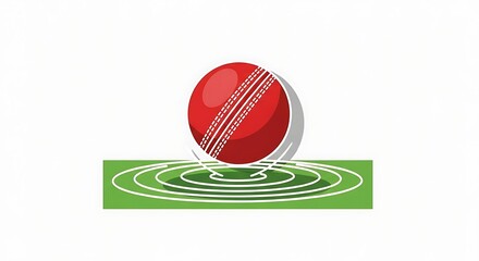 Fototapeta premium Red Cricket Ball on Green Pitch with Ripples, Sports Concept