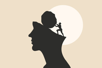 Sisyphus Struggle with Hard Work, Progress and Victory Concept Illustration © Snezana