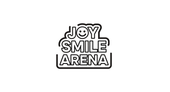 Black and white graphic with text joy smile arena on white background