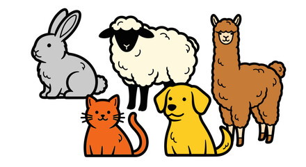 Obraz premium Cartoon animals illustration featuring a rabbit sheep llama cat and dog