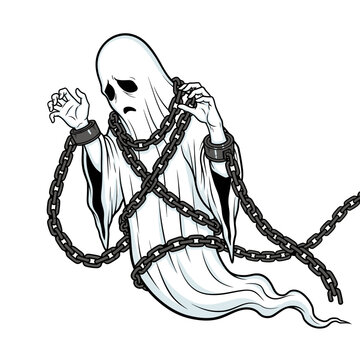 Ghost bound by chains illustration depicting entrapment and limitation