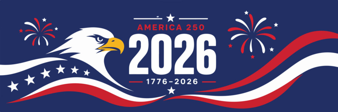America 250 2026 Patriotic Eagle and Flag Vector Banner