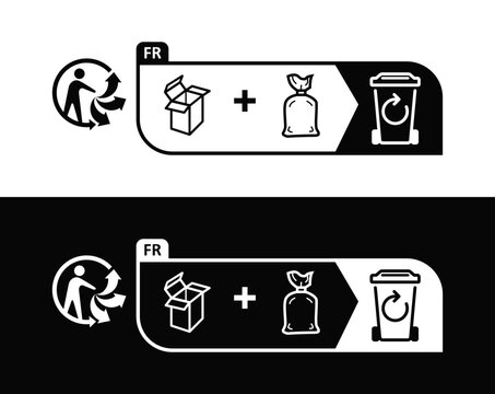 The French Triman logo. Recyclage d&eacute;chets picto produits info tri poubelle verre. Triman sign, Triman recycling icon. sign of recycling of poly-bags in France. Triman Logo