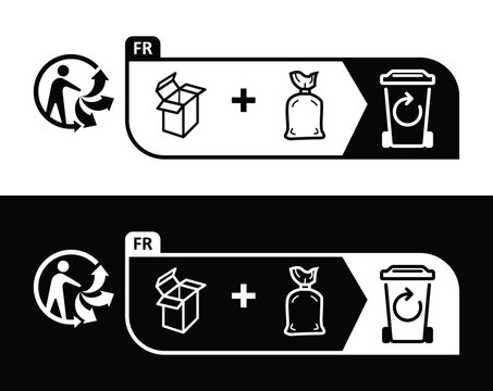 The French Triman logo. Recyclage d&eacute;chets picto produits info tri poubelle verre. Triman sign, Triman recycling icon. sign of recycling of poly-bags in France. Triman Logo