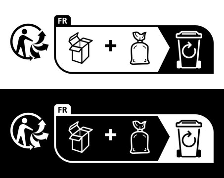 The French Triman logo. Recyclage d&eacute;chets picto produits info tri poubelle verre. Triman sign, Triman recycling icon. sign of recycling of poly-bags in France. Triman Logo