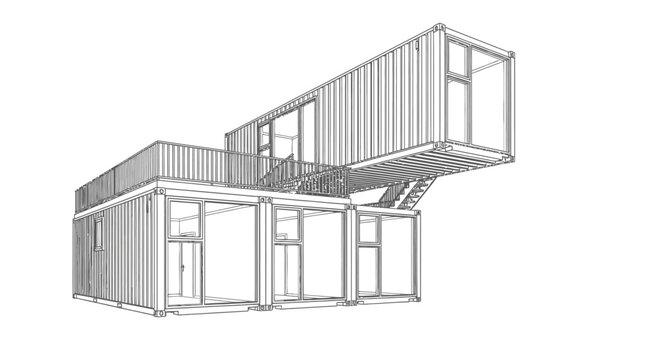 Modern shipping container home architectural design concept isolated