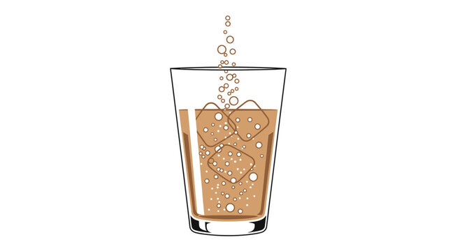 Refreshing beverage in a transparent glass with ice cubes and bubbles vector