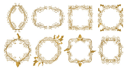 Fototapeta premium Ornate Gold Foil Winter Frame, Luxury Mistletoe and Ivy Border for Wedding Invitations
