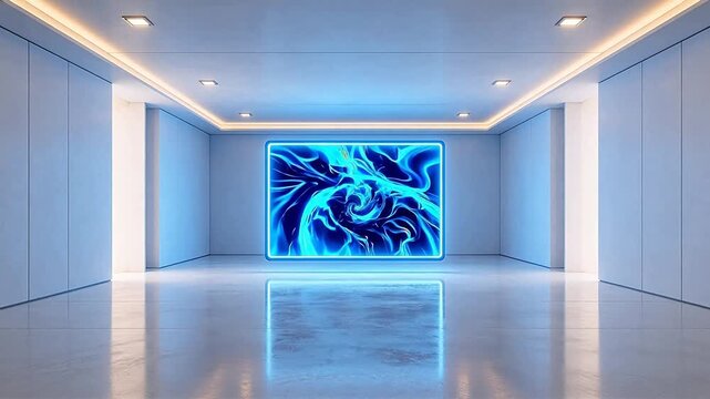 Modern minimalist room with glowing screen