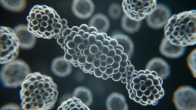 microscopic bacteria growth and division in high detail timelapse