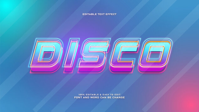 Disco editable text effect with 3d neon light font style on abstract background