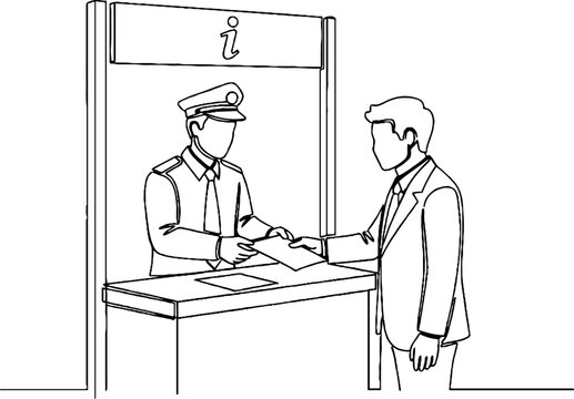 Passport control officer verifying traveler identification documents.