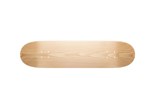 Blank wooden skateboard deck isolated on transparent background