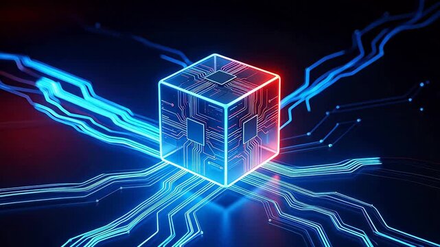 Circuit cube with glowing lines