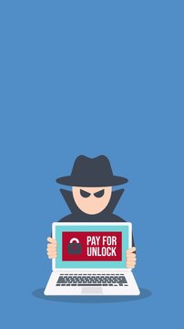 Ransomware Cyber Attack Concept &ndash; Hacker Demanding Payment to Unlock Laptop, Malware Cybercrime, Data Encryption Extortion, Cybersecurity Threat