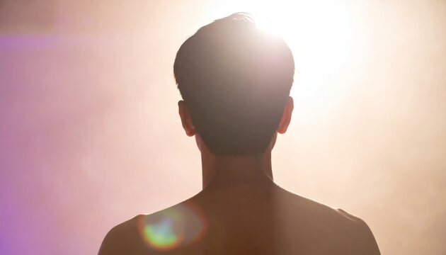 Back of Head Silhouette Against Bright Sunlight and Haze.