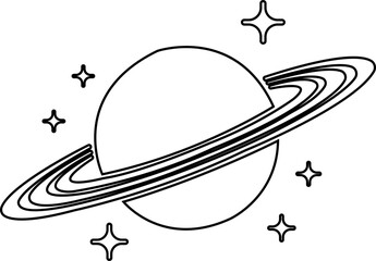 Saturn planet, ringed world and galaxy icon in line style vector, space, cosmic, astronomy, orbit, universe symbols bundle © AbdulJabbar