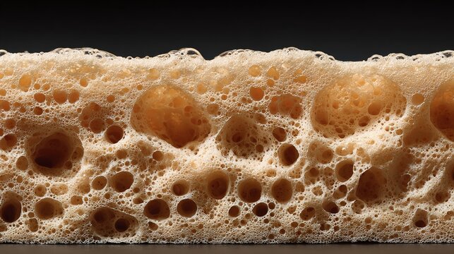 hardening. Close-up of a sponge transitioning from wet to dry, showing its porous surface texture. STEM education sheets.