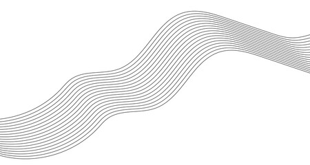 Fototapeta premium Minimalist grey wave line art on white background, abstract flowing curved lines pattern, elegant geometric ribbon design for corporate branding and modern presentation slides