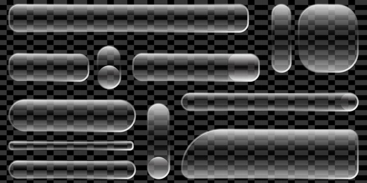 Glossy transparent glass buttons set on dark background