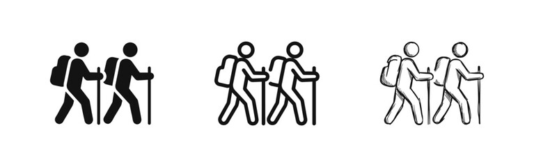 Plakat People hiking trekking outdoor adventure icon set
