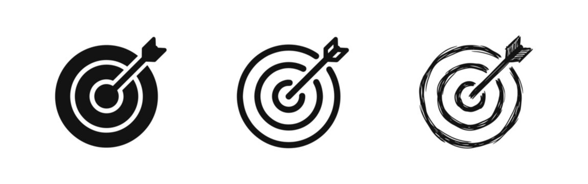 Target bullseye with arrow achievement icon set