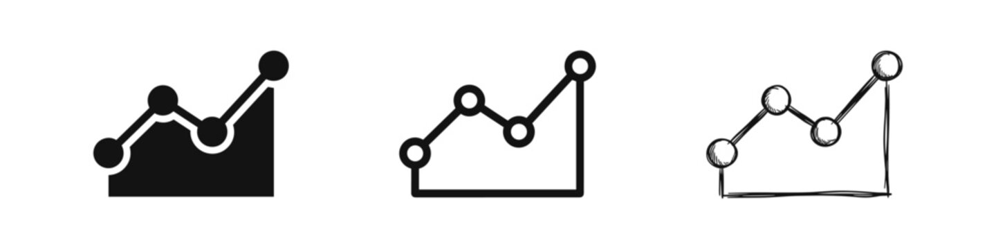 Line graph trend data analysis icon set