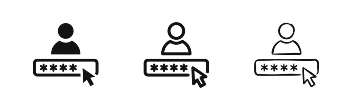 User Login and Password Security Icons with Mouse Cursor for Web Authentication and Access Control