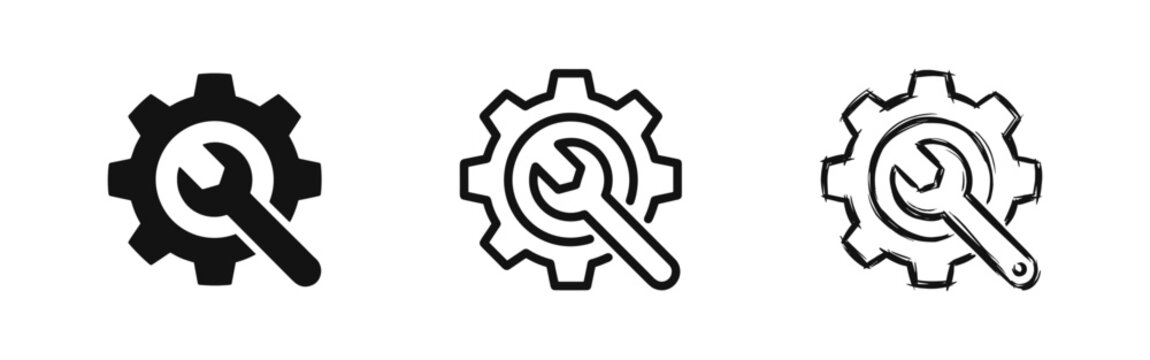 Gear and Wrench Settings Maintenance Icon Set