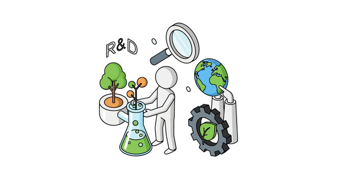 Creative illustration of research and development in sustainability science.