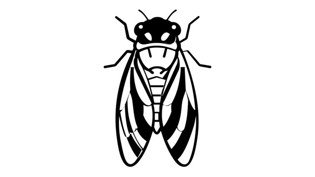 Resting cicada insect vector icon illustration featuring a detailed line art bug design for nature wildlife and entomology concepts symbol of summer life cycle and heat isolated on white.