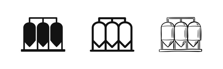 Industrial Storage Silos and Agricultural Grain Elevator Icon Set © drawing lines