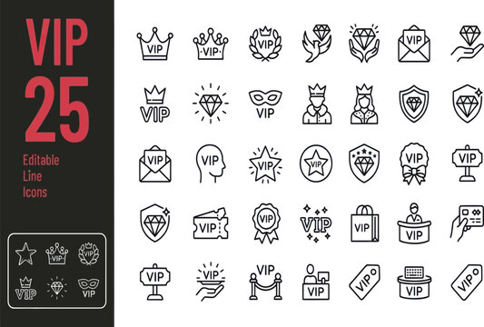 Set of 25 minimal vip and luxury membership line icons Vector, illustration