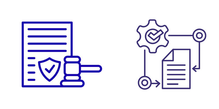 Secure document verification and settings gear icon isolated on transparent background