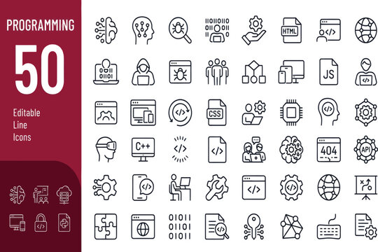 Set of 50 hand drawn programming and software development icons Vector, illustration