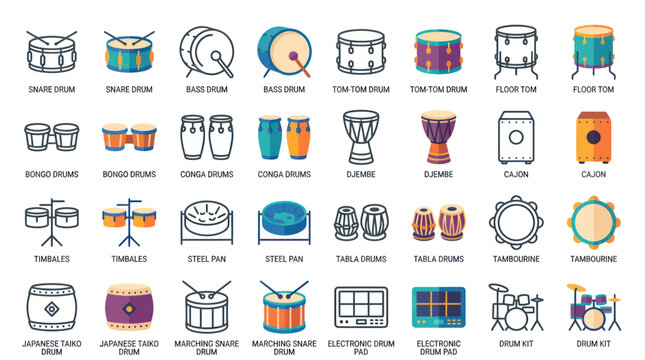 Collection of Diverse Percussion Instruments, Drums and Rhythm Tools