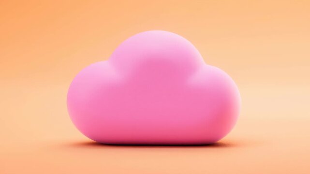 Cute pink 3D cloud levitating on pastel orange background
