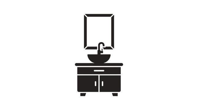 Elegant Bathroom Vanity with Mirror and Sink in Monochrome.